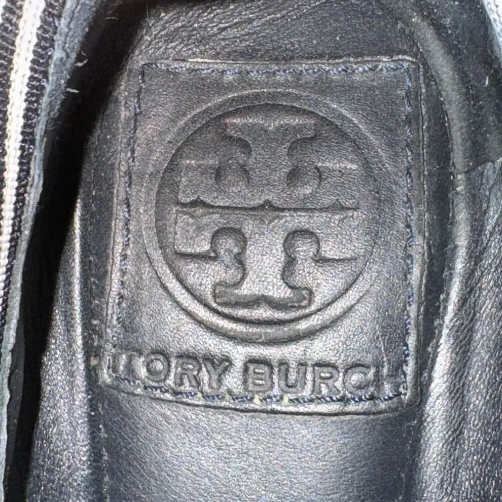 Tory Burch Caroline 2 Naplack Elastic Ballet Flats Women's 6 M Navy Blue Leather